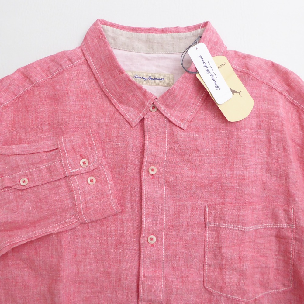 Tommy Bahama Mens Bali Breezer Button Up Paradise Pink Linen L/S Shirt XXL